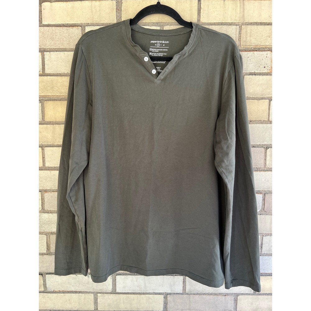 Paperdenim&cloth Long Sleeve Henley Shirt Olive Green Men's Size Medium